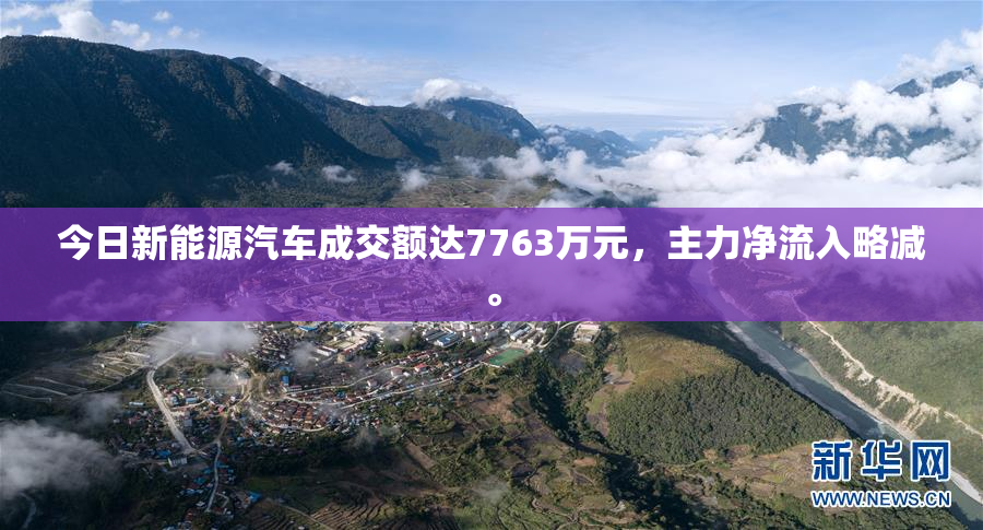 今日新能源汽车成交额达7763万元，主力净流入略减。